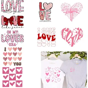 20pcs Red Heart Lover DTF Heat Transfer Printing Patches for Clothes Backpacks DIY Crafts Bow Valentine's Day Jesus Cross Iron on Decals for Jackets Fabric Clothes Washable Art Decoration Applique