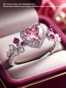 1 PC Romantic Heart Cubic Zirconia Ring For Women For Valentine's Day Gift Wedding Engagement Anniversary Party Jewelry