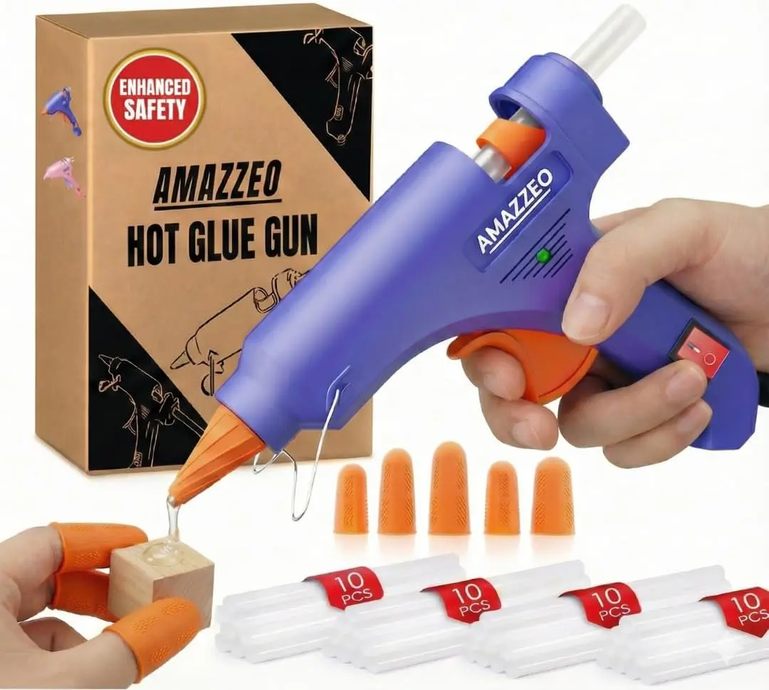 Mini Hot Glue Gun and Sticks Set 40pcs with 5 Fingers Safety Caps - Kids & Home Use Gun, Pistola De Silicona Caliente School Projects & Quick Repairs Small Glue Gun for Crafts