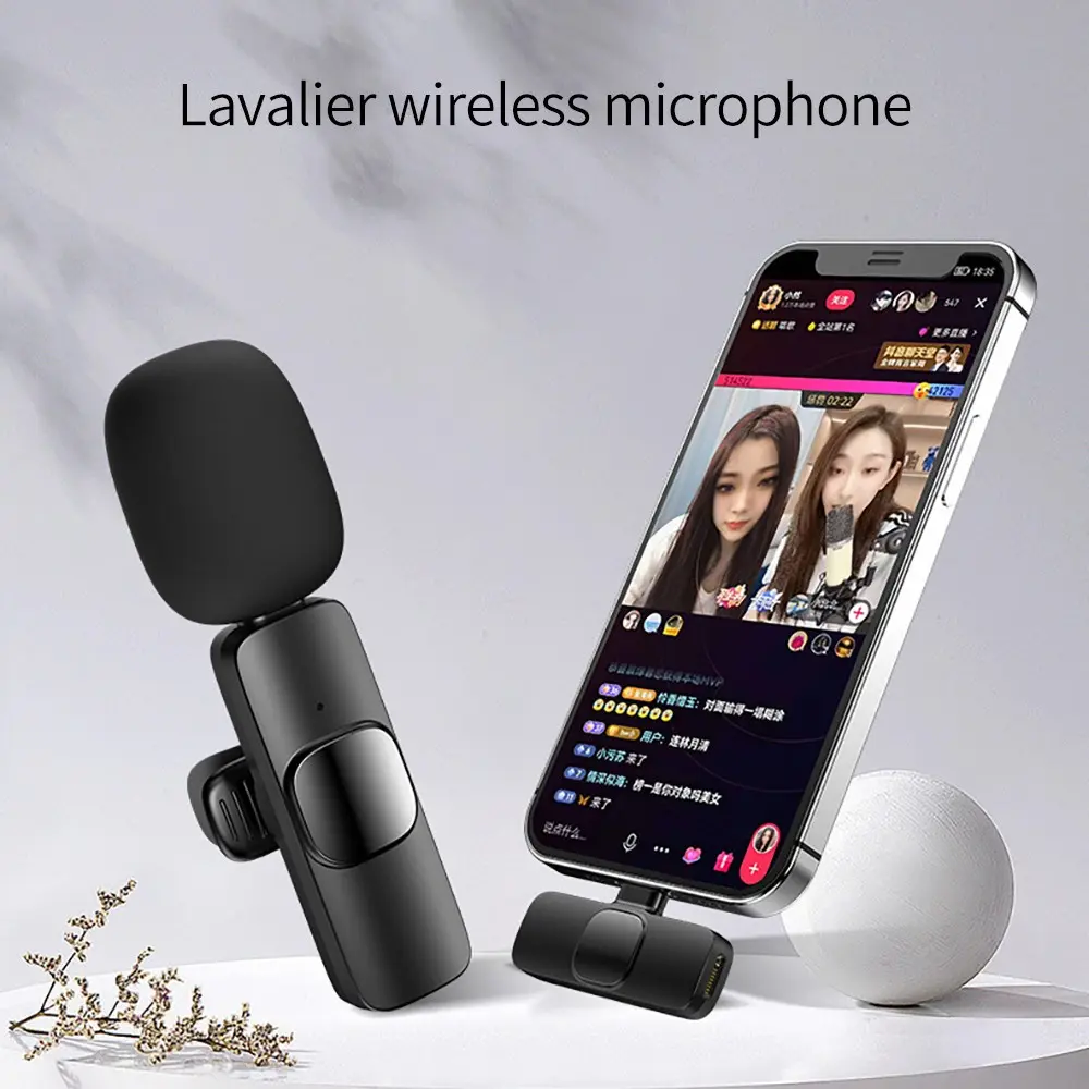 Wireless lavalier microphone (with velvet cover) suitable for IOS/Android black mini professional noise cancelling, mobile live streaming, Live streaming equipment, outdoor video logs, travel TikTok, adventure vlogs