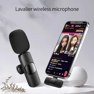 Wireless lavalier microphone (with velvet microphone cover) suitable for IOS or Android black mini professional noise cancelling microphone, mobile live streaming, suitable for outdoor video logs, travel TikTok and adventure vlogs, noise cancelling microp