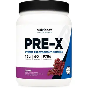 Nutricost Pre-X Xtreme Pre-Workout Complex Powder, Grape, 60 Servings, Vegetarian, Non-GMO and Gluten Free