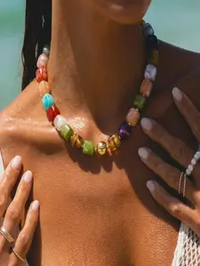 Summer Beach Jewelry Chunky Beaded Necklace for Women Trendy Statement Big Colorful Resin Bead Choker Necklaces Boho Charm Jewelry