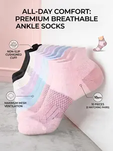 Invisible Breathable Mesh Anti-Slip Ankle Socks, Fashion Color Blocking, Suitable for All Seasons, 3/5 Pairs for Sports Shoes