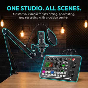 F998 Live Rechargeable Sound Card, with 1200mAh Battery & 7 Scene Modes & OTG Plug-and-Play & Bluetooth & 3 Live Ports， for Live Streaming Gaming Karaoke Recording on PC/Smartphone TikTok YouTube