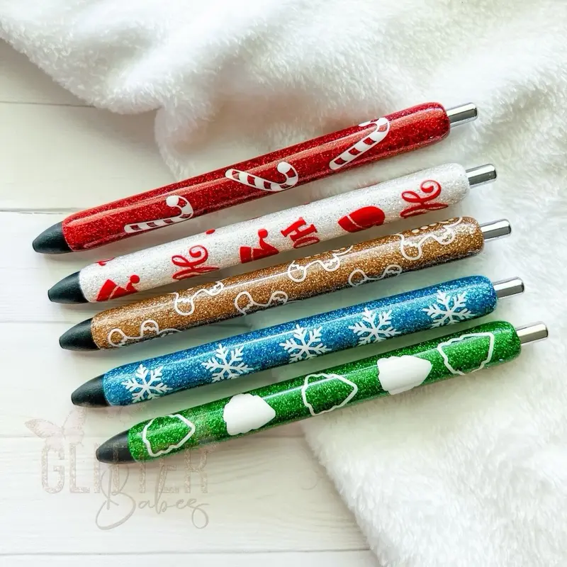Glitter Christmas Pens - Refillable Pen - Holiday Pens - Cute Christmas Stationery - Stocking Stuffer Gift - Handmade Sparkly Pen