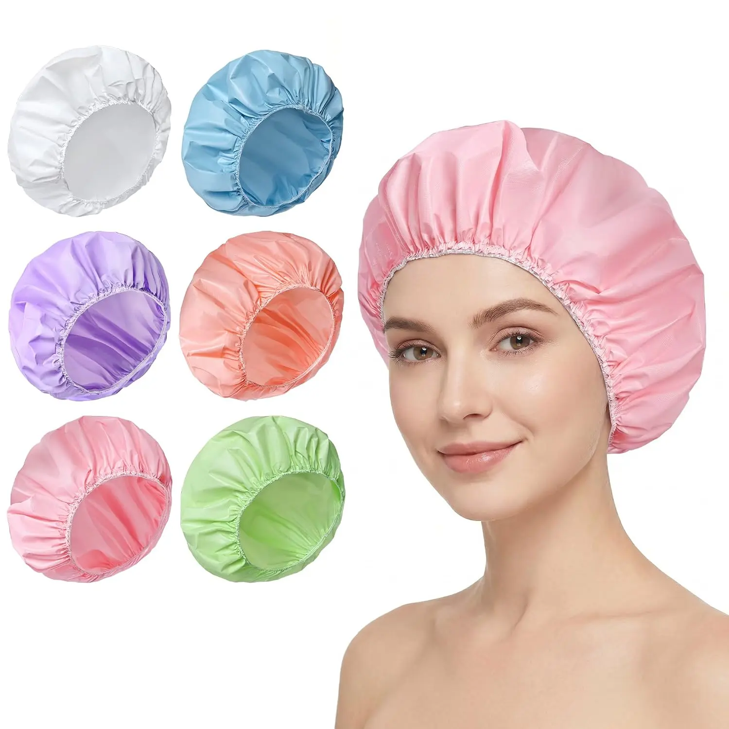 6 PCS Shower Caps for Women, Double Side Waterproof Shower Cap, PEVA Bath Caps for Shower, Bathing Shower Caps - Candy Color