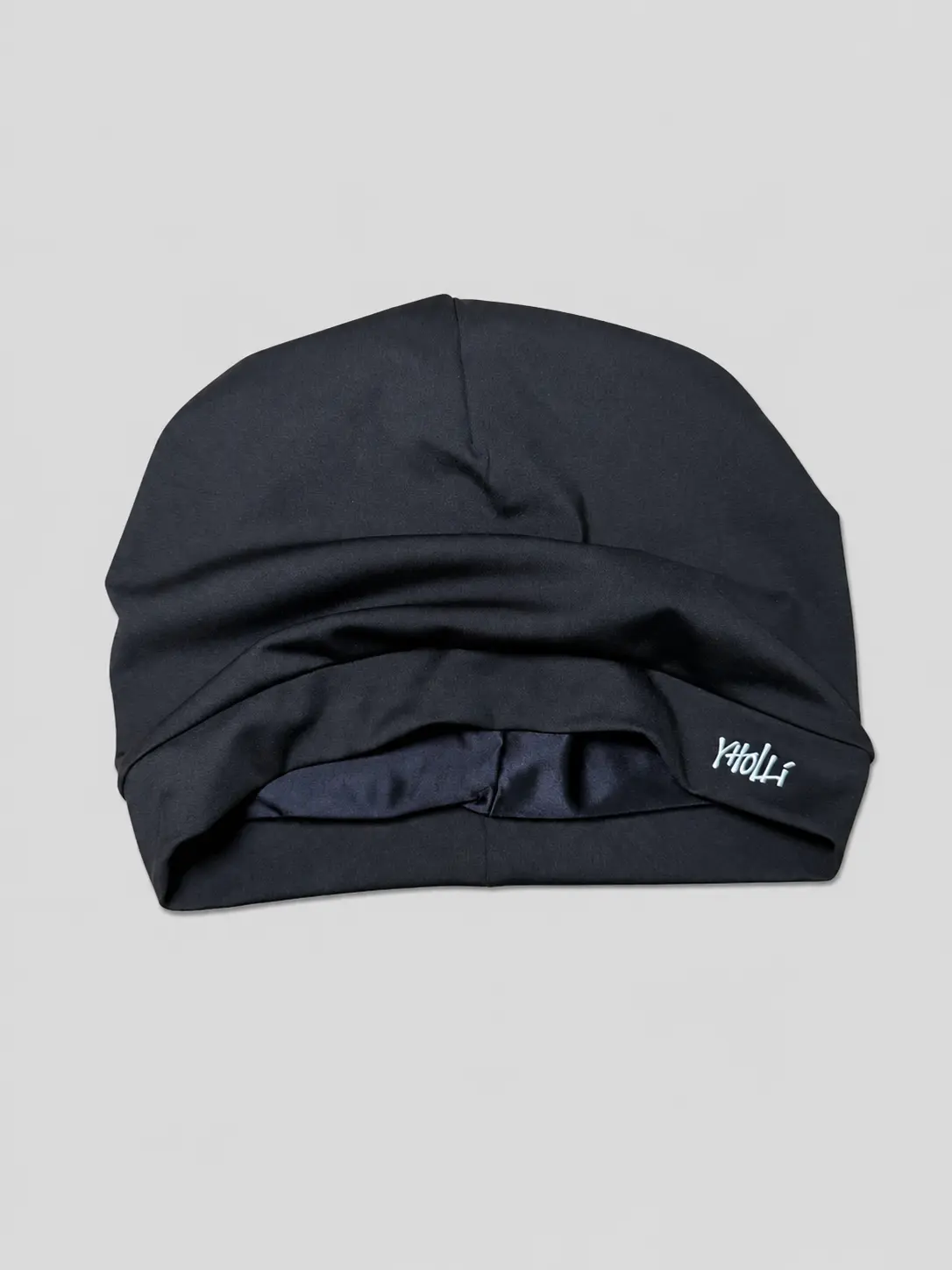 Unisex Mid Black Satin-Lined Elastane Blend Skull Cap V1 - Skull Caps with Light Reflective Logo, Lightweight Fit, for Athletic Workouts, Casual Wear