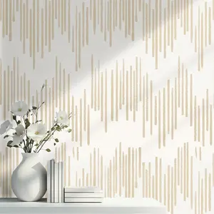 Beige Striped Wallpaper, Geometric Peel and Stick Wallpaper, 17.7''*118'' Gold Contact Paper, Beige Self Removable Wall Paper for Cabinets