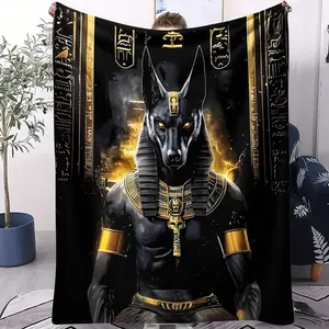 Ancient Egyptian Mythology Anubis Pattern, Soft, Warm and Lightweight Plush Blanket, Suitable for Beds, Sofas, Cars, Room Decorations and Gifts, Suitable for Children and Adults, 1 Single-sided Printed Blanket