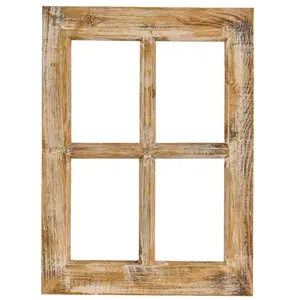 Decorative Wood Window Frame (No Glass) 20 Inch Antique Tan Cream AP036461