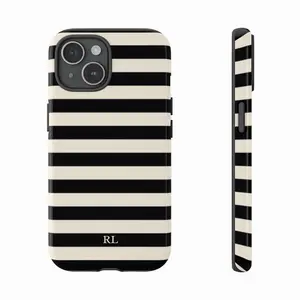 Custom Initial Stripe Phone Case, Personalized Minimalist Monogram iPhone Cover, Trendy Name Protective Tough Samsung Case Simple Phone Case
