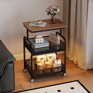 Mid-Century Style Rolling Shelf | Mobile Sofa Side Table | Living Room Snack Organizer | Freestanding Bedside Table | Multifunctional Utility Cart