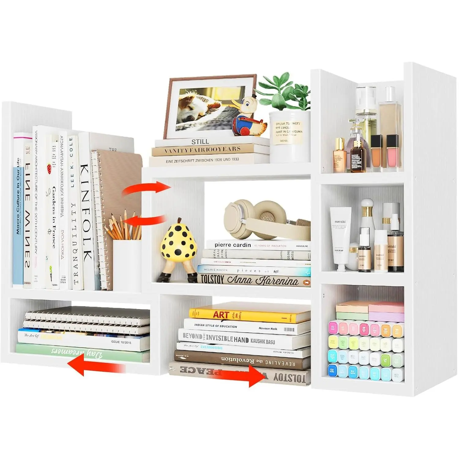 Women's Office Modern Desk Hutch Organizer Shelf - Solid White Adjustable Corner Table-Top Shelving for Minimalist Decluttering, Small Size for Top of Desks, Office Decor, Corner Bookshelf, Organizers And Accessories, Desk Storage, Work Organizer