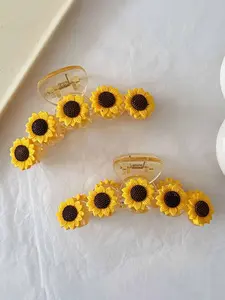 2Pcs New Sunflower Large Hair Claw, Cute Versatile Flower Hair Clip & Hair Tie, Hot-selling Daisy Hair Accessories, Hair Clip Set