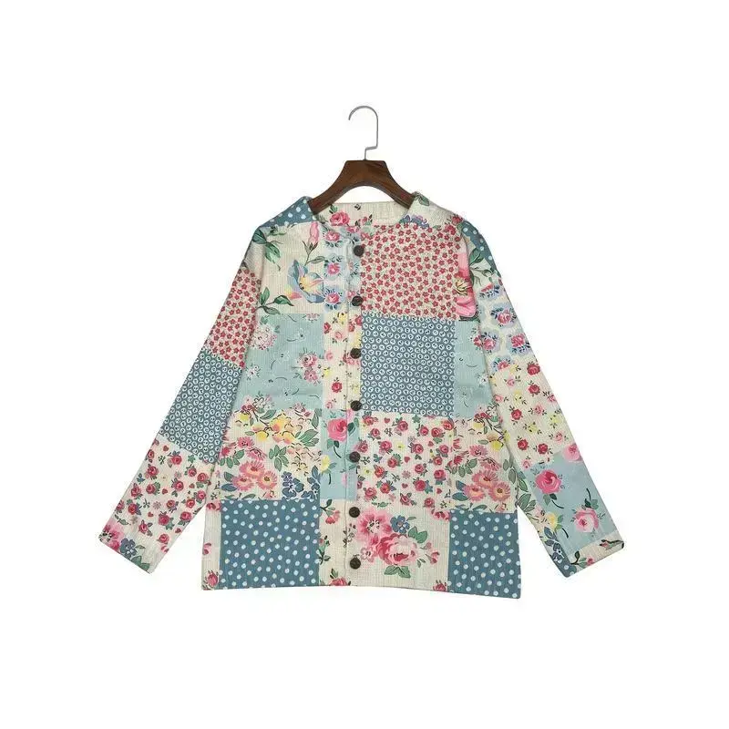 Women's Lightweight Floral Print Cardigan - Long Sleeve, Button-Up, Round Neck, Polyester Knit with Vibrant 3D Geometric Print Patterns in Blue, Pink, White & Green, Perfect for Spring & Fall, Lightweight Cardigan Women's Lightweight Floral Print Cardigan - Long Sleeve, Button-Up, Round Neck, Polyester Knit with Vibrant 3D Geometric Print Patterns in Blue, Pink, White & Green, Perfect for Spring & Fall, Lightweight Cardigan