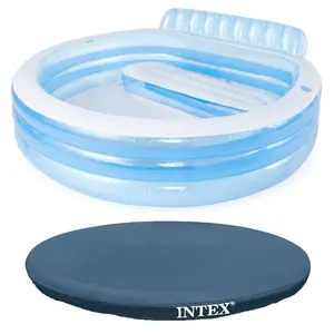 Intex Swim Center Round Inflatable Outdoor Swimming Lounge Pool with Pool Cover