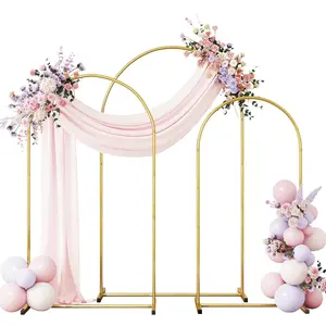 Arch Backdrop Stand Set of 3 (6FT & 6.6FT & 7.2FT), Gold Wedding Arch Frame Balloon Arch Backdrop Stand for Birthday Baby Shower Anniversary Graduation Decoration
