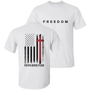 In October We Wear Red Birthday Shirt, October 14th Red T-Shirt, Remembrance Ceremony Honoring Charlie Kirk, CJK Day Tee, C.K. Birthday, Faith Over Fear Distressed USA Flag Christian Tee – American Flag Cross Graphic