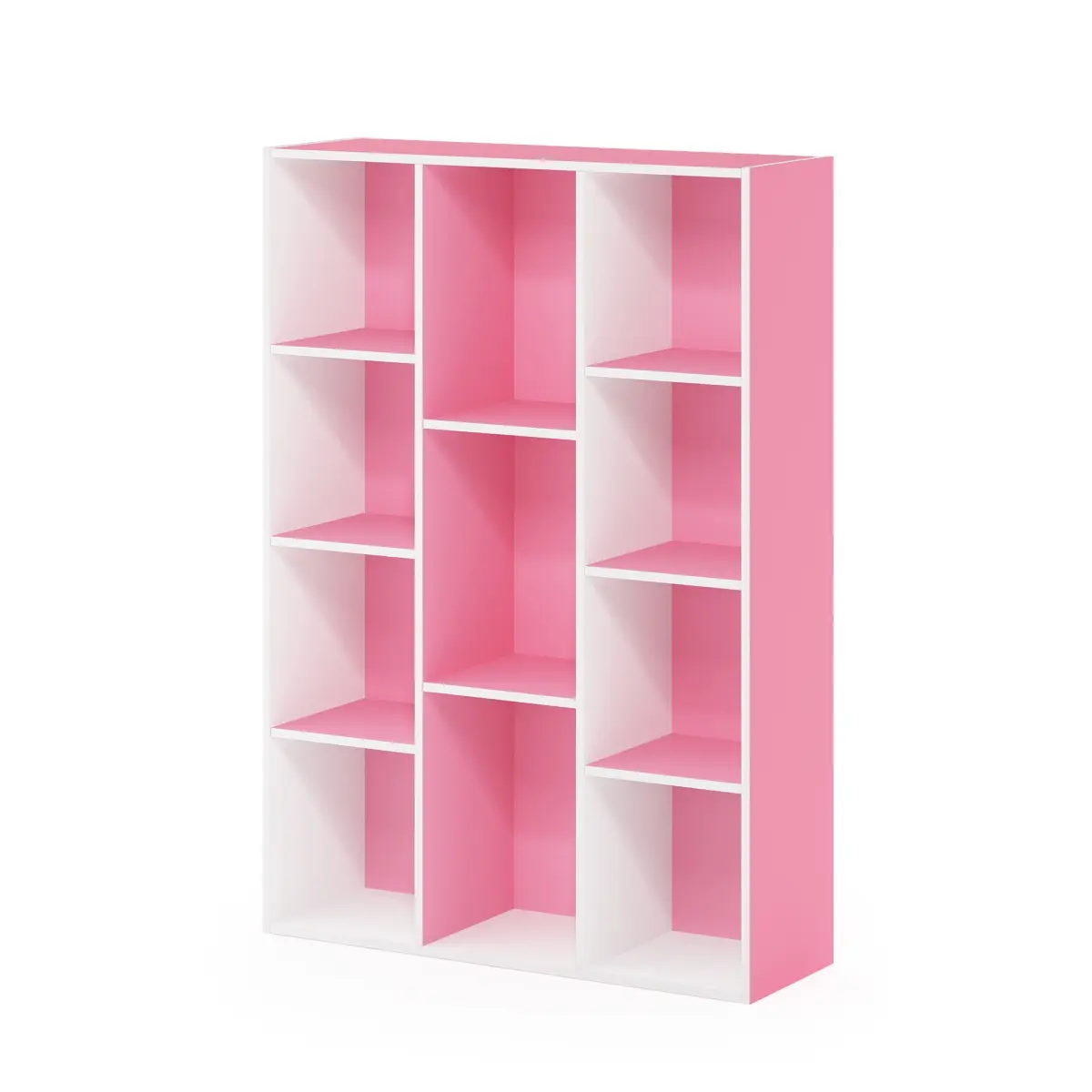 212 MAIN 11-Cube Reversible Storage Board Open Shelf Bookshelf Rack - Simple Design, White & Pink, for Indoor Living Room Furniture