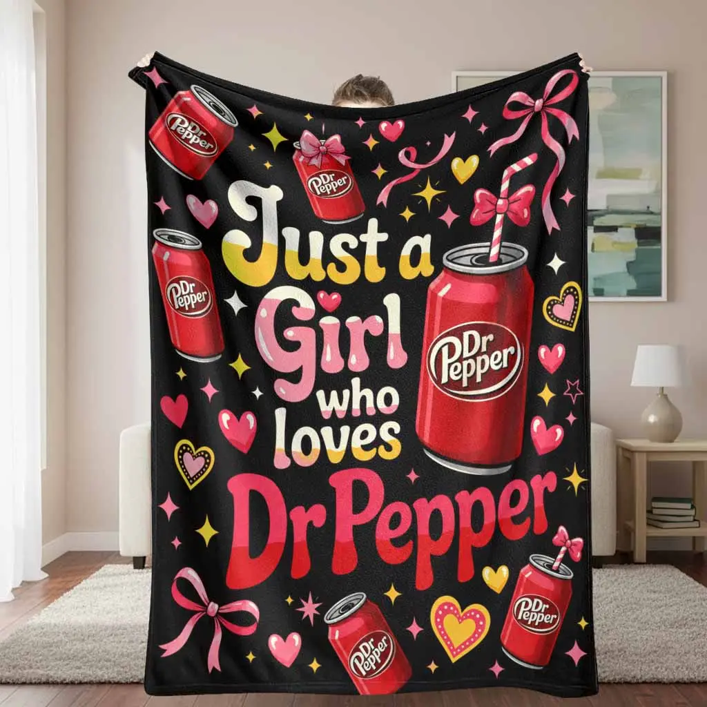 Red Soda Can Print Flannel Blanket Cute Heart Bow Star Pattern Soft Warm Cozy Lightweight Decorative Throw for Bedroom Living Room Sofa Office Gift Use,back to school,back to school shopping,home decor