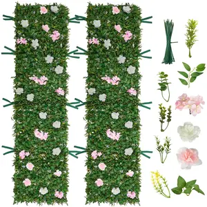 VEVOR Artificial Luxury Flower Wall Backdrop Panels, 2-Piece 2x8ft Set with Zip Tie & PE Mesh, Fading Resistant 3D Silk Floral, Pet-Friendly Easy-Install Event Decor for Weddings & Home Use