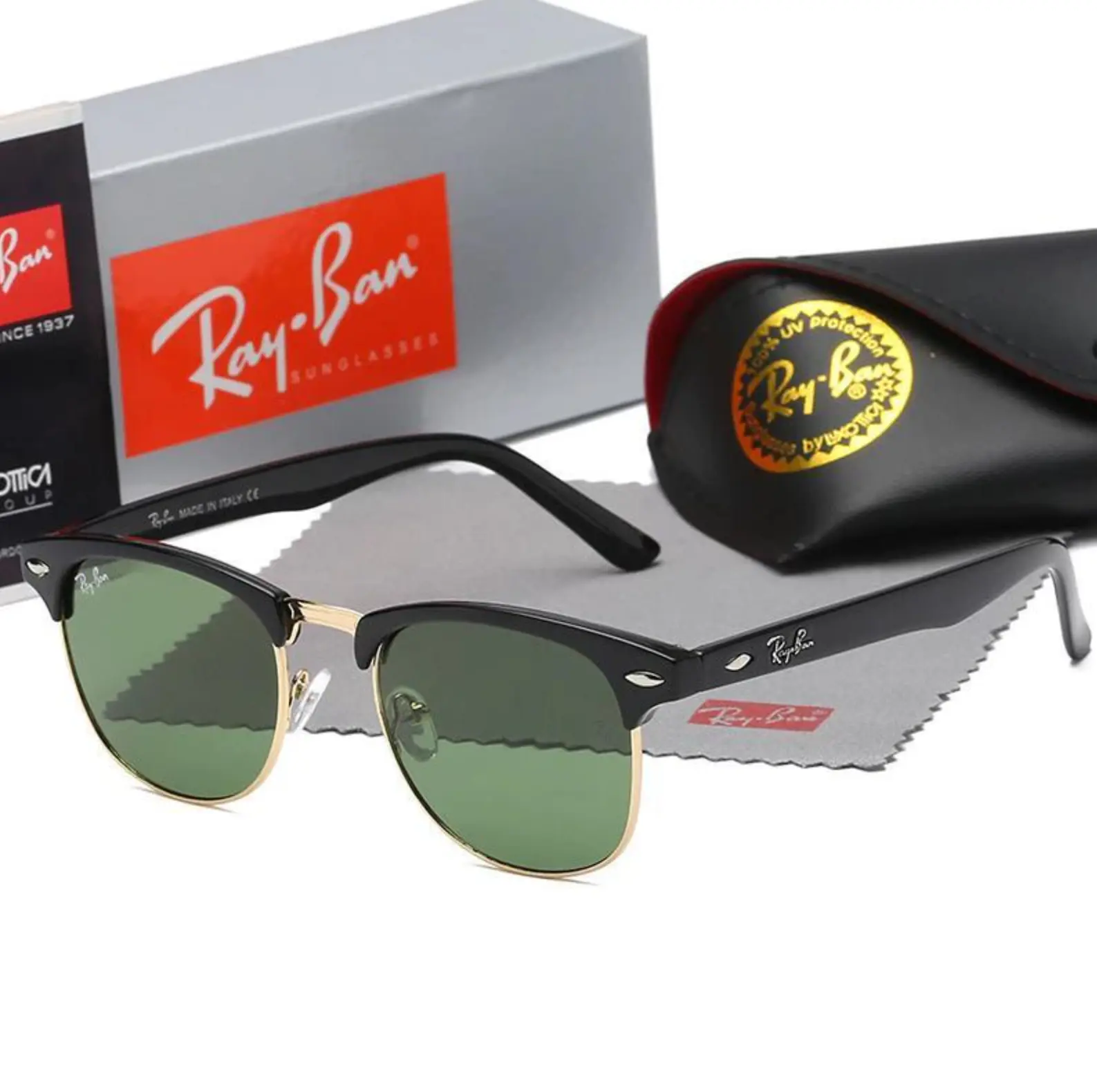 Ray-Ban Clubmaster Sunglasses for Men – Black Frame, Iconic Fashion Style