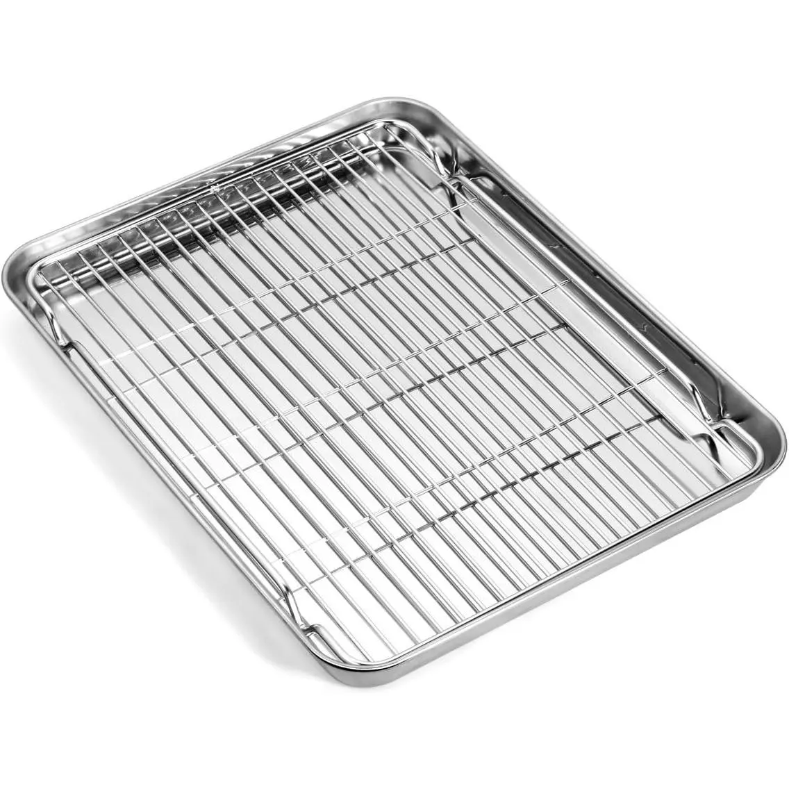 Baking Sheet with Wire Rack Set, Stainless Steel Cookie Sheet Baking Pan Toaster Oven Tray with Cooling Rack, 12.4 x 10 x 1 Inch Quarter Sheet Pan - Non  & Dishwasher Safe