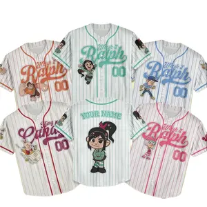 Custom Wreck it Ralph Simple Stripe Jersey, Personalized Baseball Jersey Uniform, Baseball Fan Lover Gift, Birthday Shirt