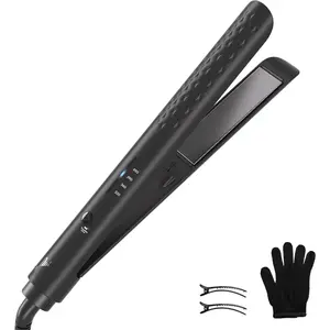 Hair Straightener, Negative Ion Flat Iron Hair Straightener Anti-Frizz, 15s Fast Heating, Temperature Memory, Adjustable 450℉, 110-240V, Auto Shut-Off, with Glove and Clips, Blue