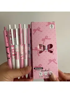 6pcs, Pink Bow Quick Dry Gel Pen, 0.5mm Fine Tip, Smooth Writing, Suitable For Office & Classroom Supplies, Teens Adults Home Office Family Education Classroom Writing Writing Writing Special Universal Writing Pen For Final Exam