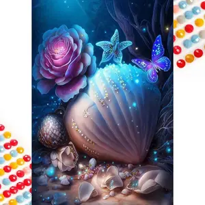 5D DIY Full Drill Round Diamond Painting - Diamond Art Painting Kit with Roses, Shells, Butterflies Mosaic, Canvas - DIY Decorative Painting, Home Wall Decor, Suitable for Halloween, Christmas, Birthday, and Anniversary Gifts.