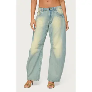 Edikted Women's Cayden Low Rise Washed Barrel Jeans