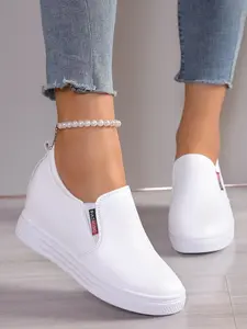 Women's Casual Height Increasing Shoes, Round Toe, Flat Sole, High Heel, One-Step Slip-On, Comfortable and Stylish