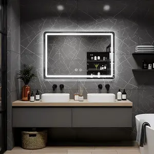 LED Bathroom Mirror 60x90 cm Backlit Vanity Mirror, Anti-Fog Defogger Wall Mounted Makeup Mirror with 3 Color Dimmable Lighting, IP54 Waterproof Vertical Mount Lighted Mirror for Bathroom Shaving Grooming Bedroom Hotel Salon Home Decor