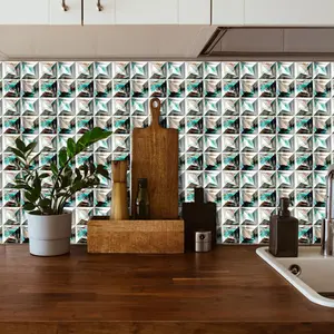 10pcs 4x4 Inches Mosaic Style Faux Tile Self-Adhesive Stickers, Crystal Film Waterproof Peel and Stick, for Kitchen Bathroom Wall Decor, Removable Easy Clean, Simulated Ceramic Tile Backsplash Decals