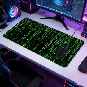 Matrix Green Digital Code Cyberpunk Hacker XXL Extended Gaming Mouse Pad, Large Desk Mat with Non-Slip Rubber Base, Stitched Lock Edge Washable Desktop Pad, Suitable for Gaming Setup Home Office, Ideal Gift for Gamers & Tech & Sci-Fi & Cyberpunk Fans