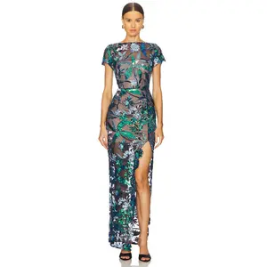 Bronx and Banco Zinna Embroidered Gown in Navy Multi