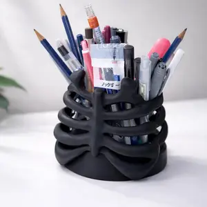 Ribcage Pen Holder | Skeleton Desk Organizer | Gothic Anatomy Office Decor | Spine Pencil Cup | Alternative Aesthetic Gift for Medical Professionals & Spooky Fans | Spooky Office & Halloween De