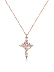 Crown Design Pendant Necklace for Women, Artificial Gemstone Decor Necklace for Party, Daily Clothing Decor, Trendy All-match & Exquisite Jewelry for Birthday Gift, Cross Pendant Jewelry