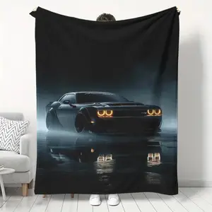 1pc Muscle Car Print Flannel Throw Blanket - All-Season Soft Lightweight Blanket for Home, Camping & Gifts, 100% Polyester No Shedding, Contemporary Automotive Design for Car Enthusiasts Cartoon Blanket Halloween and Christmas Gifts