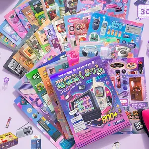 Japanese Retro Sticker Book (Single/Bundle) - 650 to 800+ Pcs 90s Anime & Y2K Tech Decals Glossy Matte Frosted for Scrapbooking