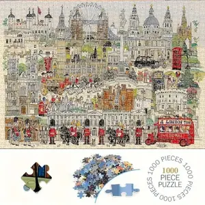 London Vintage Village Puzzle Gift Box, 1000pcs 5D DIY Art Jigsaw, Wooden Jigsaw Puzzle, Perfect for Birthdays & Special Occasions, Wall Decor Frameable