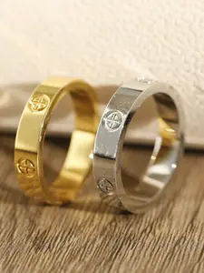 Classic Simple 18k Plated Wedding Band Ring, Fashionable Minimalist Design, Geometric Pattern, Unisex Jewelry for All Seasons