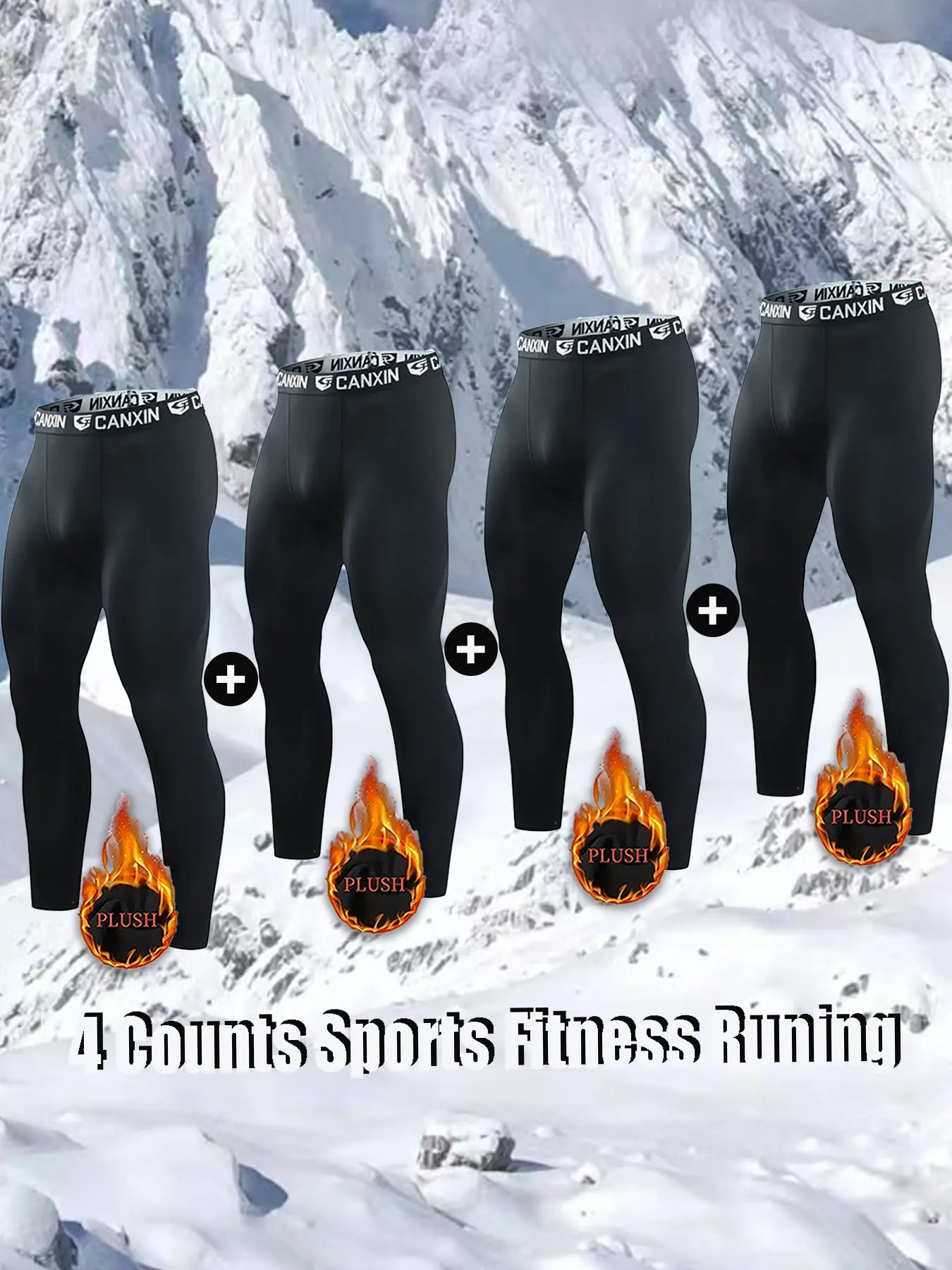 Men's Basketball Compression Pants, 4 Pack Running & Fitness Training Long Leggings, Fleece Lined Warm Base Layer, Breathable Quick-Dry Comfort