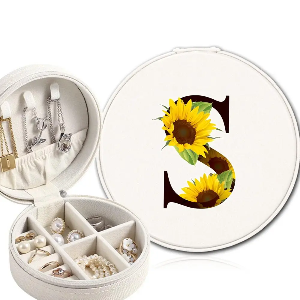 PU Leather Jewelry Box Jewel Storage Case Jewellery Display Bag for Necklaces Earrings Rings Bracelets Ear Pendants with Soft Interior and Reliable Zipper Travel-Friendly Design Initial Name 26 Letters Colorful Flower Pattern