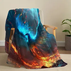 Phoenix Fire Ice Wing Bird Digital Print Flannel Blanket - All Seasons, Soft Cottage Style Woven Polyester Blanket as a Gift. Smooth and Light available for Four Seasons and Four Size.