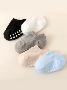 5 Pairs Kids Heart Pattern Non-Slip Socks, Unisex Baby Walking Socks, Indoor Floor Socks, Breathable Comfort Short Socks, Toddler Grip Socks