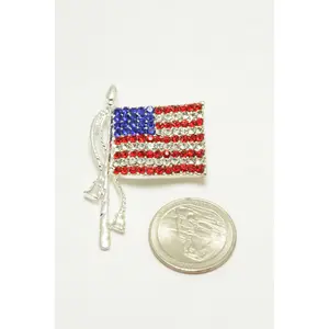 American Flag Rhinestone Bow Brooch Pin – Patriotic Crystal Tassel Statement Jewelry