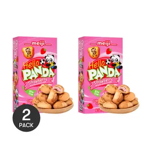 MEIJI Japanese Panda Strawberry Cream Cookies - 2 Packs, 60g Each | Delicious Snack Treat